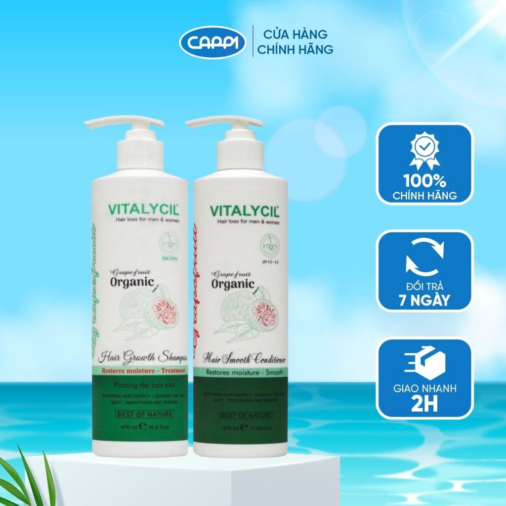 Cặp gội xả Bưởi chống rụng kí,ch th.ích mọc tóc Vitalycil 470ml/chai