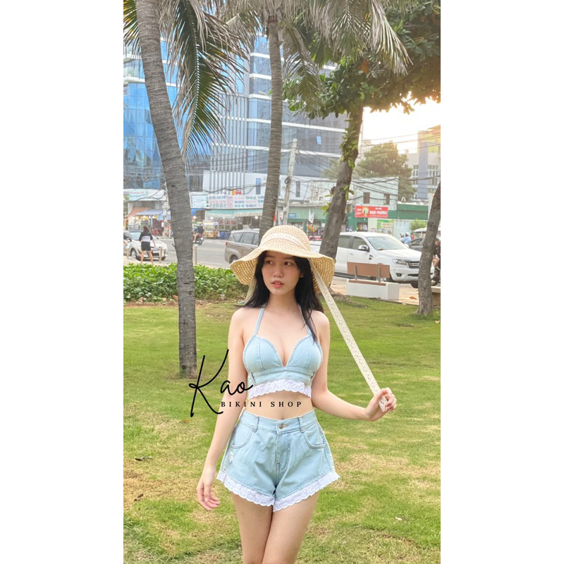 Set bikini Jean size S M L XL / áo sẵn mút