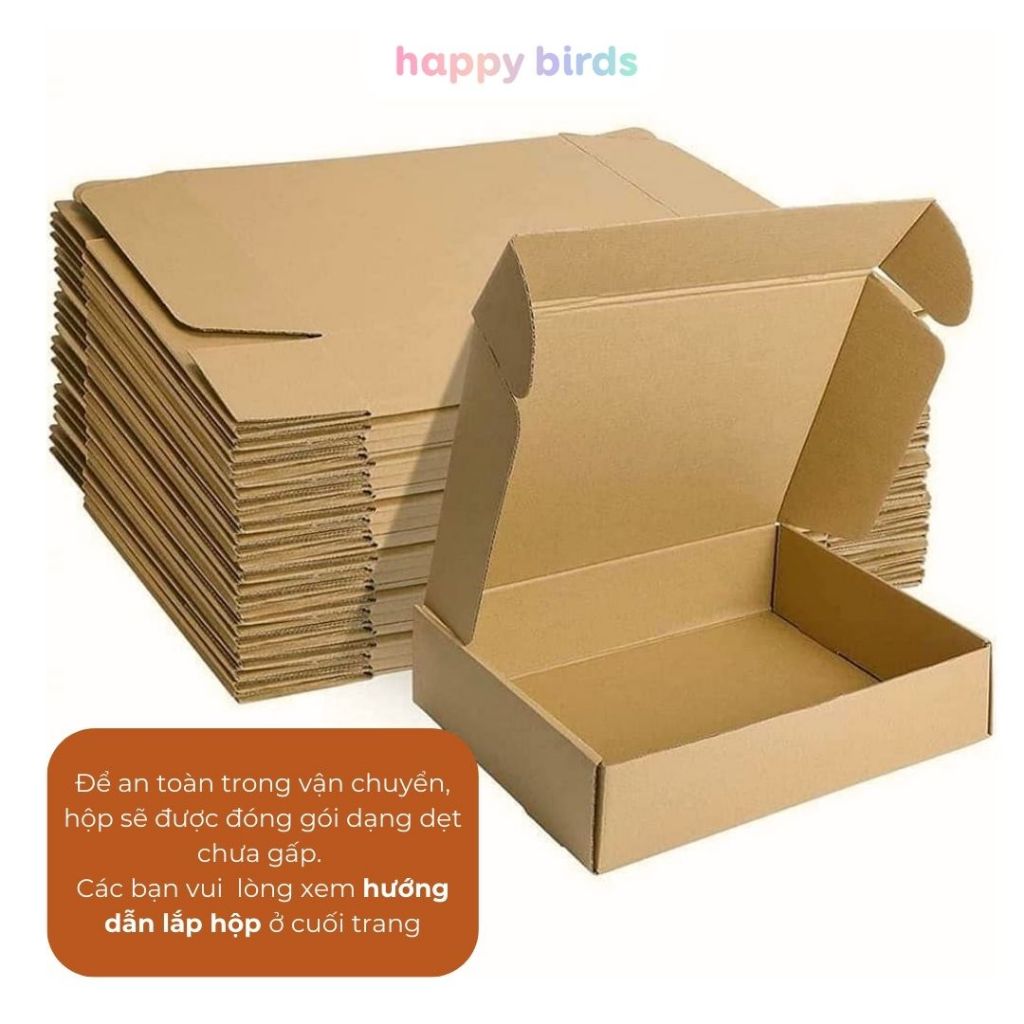 Hộp đựng quà giày dép phụ kiện carton nắp gài 30x20x10cm giấy kraft trơn đựng quà sinh nhật giáng sinh - The Happy Birds