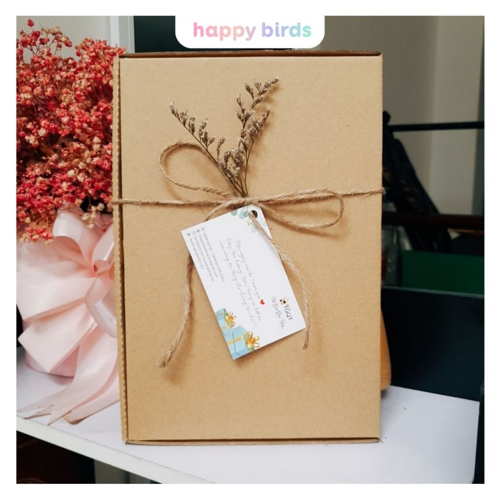 Hộp đựng quà giày dép phụ kiện carton nắp gài 30x20x10cm giấy kraft trơn đựng quà sinh nhật giáng sinh - The Happy Birds
