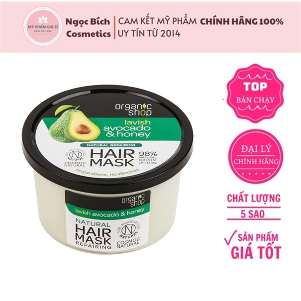 Kem ủ tóc phục hồi hư tổn Bơ Mật ong Organic Shop Hair Mask Honey &amp; Avocado 250ml