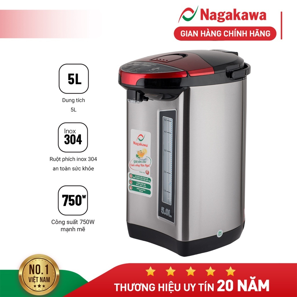 Bình thủy điện 5L lõi Inox 304, điều khiển thông minh [Nagakawa NAG0405]