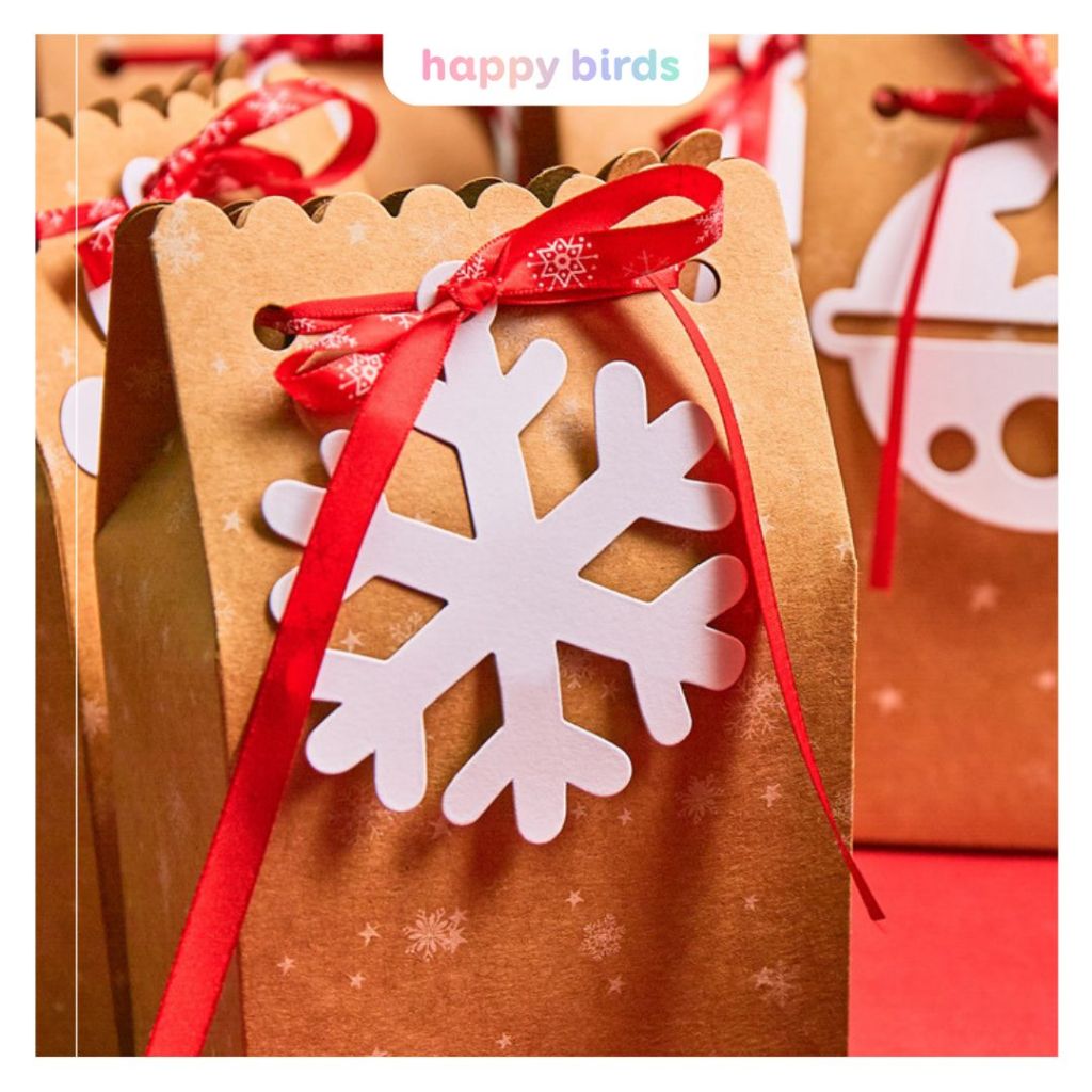 Hộp đựng quà dạng túi bìa giấy kraft hộp quà tặng chúc mừng sinh nhật giáng sinh hộp quà tặng vintage HappyBirds