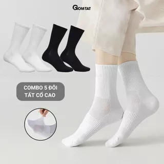 Combo 5 đôi tất vớ cổ cao nam nữ trơn màu GOMTAT chất liệu cotton cao cấp, có mặt lưới thoáng khí - GOM-KLB-TRONCAO-CB5