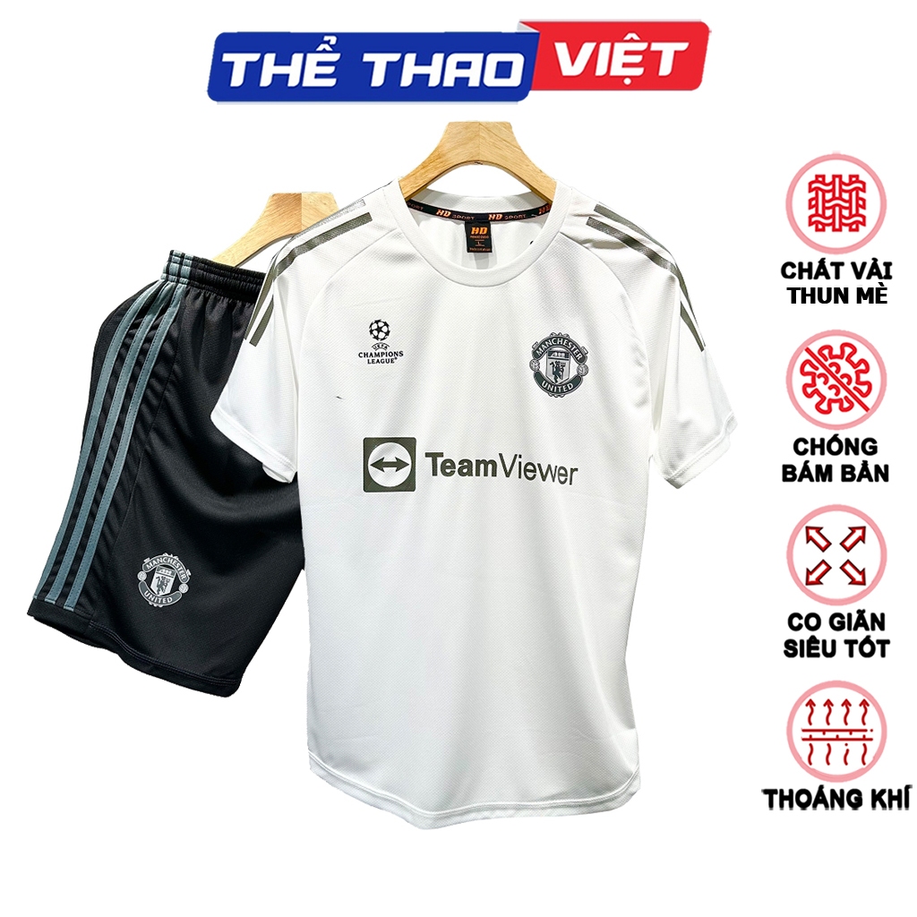 Quần Áo Bóng Đá ,Đồ Đá Banh CLB MU C1 Trắng (Bản Đẹp) Thun Mè Cao Cấp ,Chất Vải Siêu Mềm Mịn Thoáng Mát
