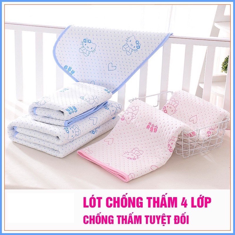 Tấm Lót Chống Thấm Hình Gấu 4 Lớp, Lót Sơ Sinh Cao Cấp Êm Ái Cho Bé