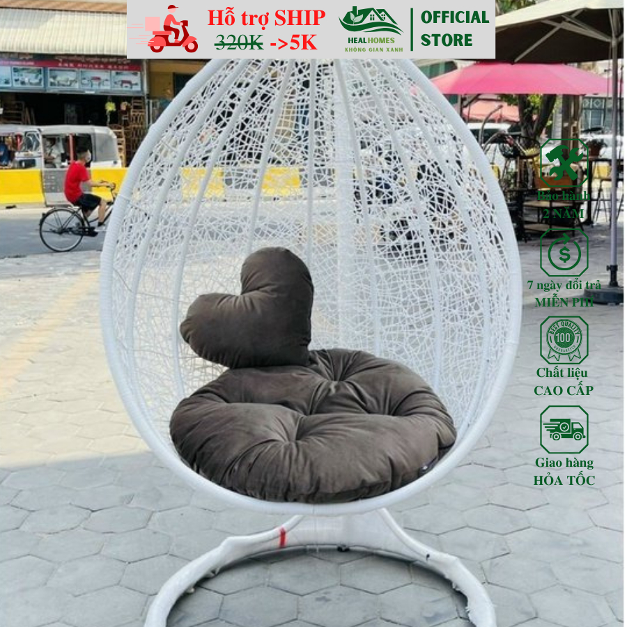 Xích đu giả mây lõi thép cao cấp trang trí ban công sân vườn ghế thư giãn bảo hành 24 tháng