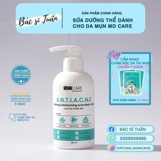 Sữa dưỡng thể dành cho da mụn 8% azeclair - 5% niacinamide md care calming acne body lotion 200ml