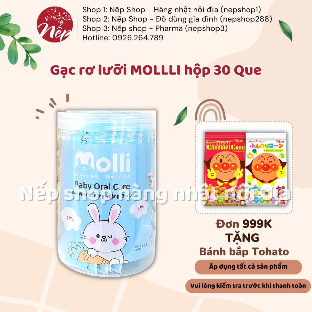Gạc rơ lưỡi trẻ em MOLLLI đã tiệt trùng, hộp 30 Que - Nếp shop - Hàng nhật nội địa