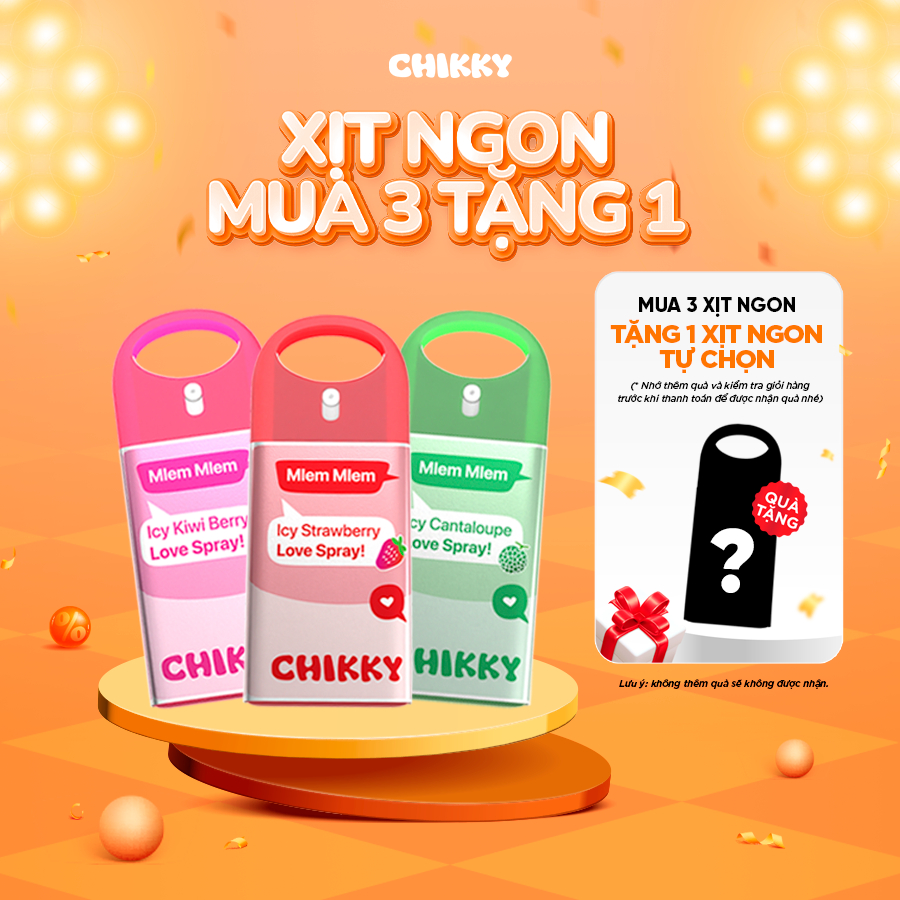 Xịt ngon Chikky Love Spray combo mua 3 tặng 1 vị ngon mùi hương hoa quả the mát 20ml