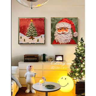 Tranh Giáng Sinh Treo Tường Canvas Dán Tường Đỏ Trắng Xanh Cây Thông Ông Già Noel Christmas Tặng Quà Trang Trí Deco