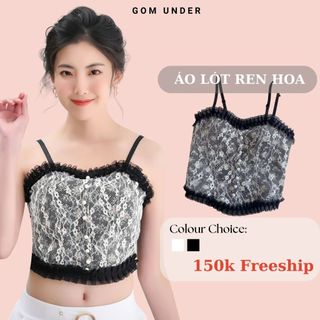Áo bra 2 dây GOM UNDER hoa nhí phối ren đệm mút mỏng nâng ngực phong cách vintage siêu quyến rũ SA-3025