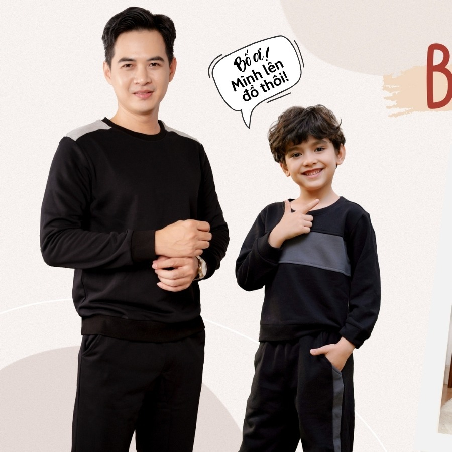 Bộ nỉ bé trai thu đông thời trang Việt Thắng, quần dài, áo dài tay phối màu - B70.2304