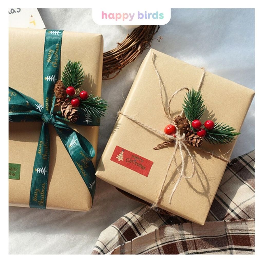 Giấy gói quà gói hoa vintage bọc quà sinh nhật giáng sinh noel tri ân màu nâu trơn cuộn 6mét giấy kraft Nhật Happy Birds