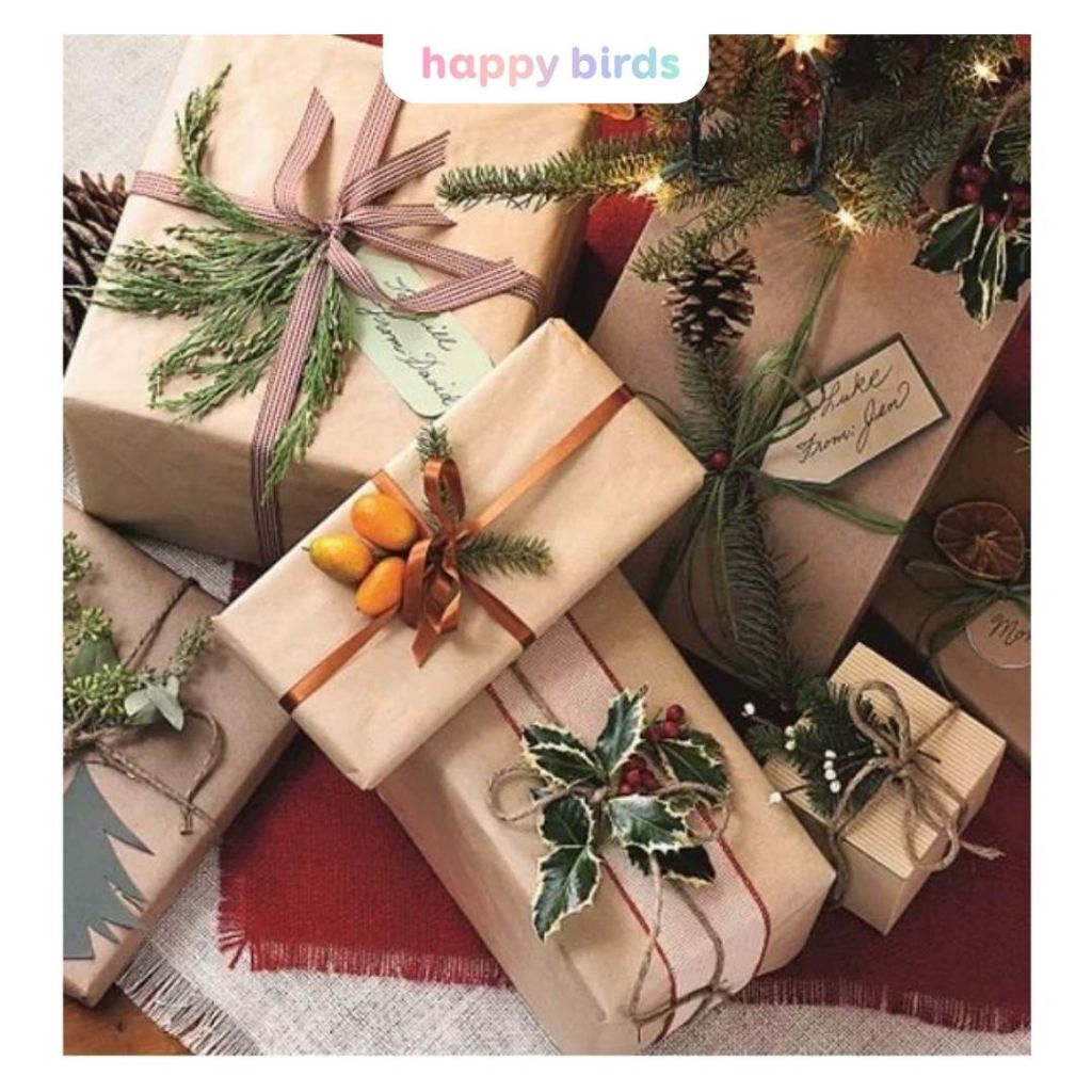 Giấy gói quà gói hoa vintage bọc quà sinh nhật giáng sinh noel tri ân màu nâu trơn cuộn 6mét giấy kraft Nhật Happy Birds