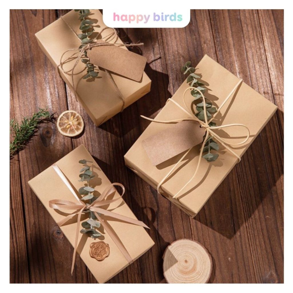 Giấy gói quà gói hoa vintage bọc quà sinh nhật giáng sinh noel tri ân màu nâu trơn cuộn 6mét giấy kraft Nhật Happy Birds