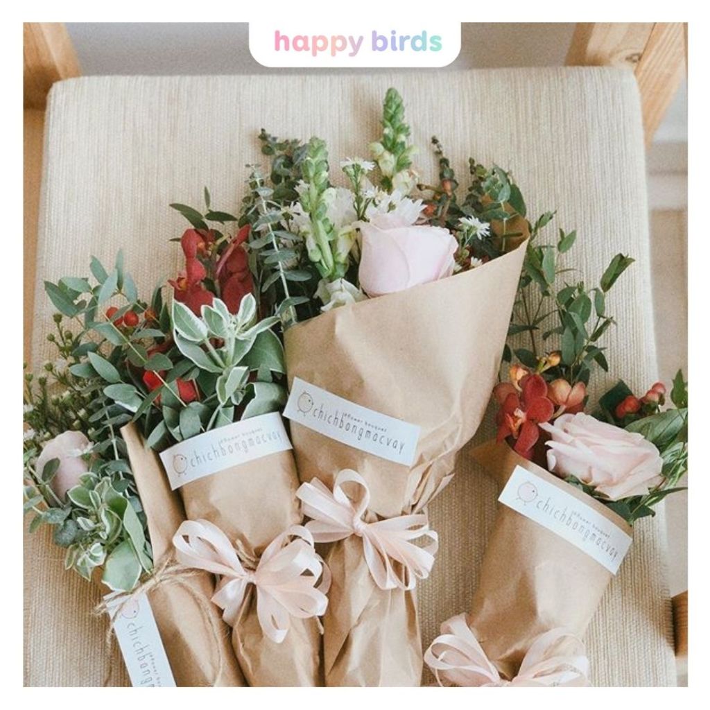 Giấy gói quà gói hoa vintage bọc quà sinh nhật giáng sinh noel tri ân màu nâu trơn cuộn 6mét giấy kraft Nhật Happy Birds