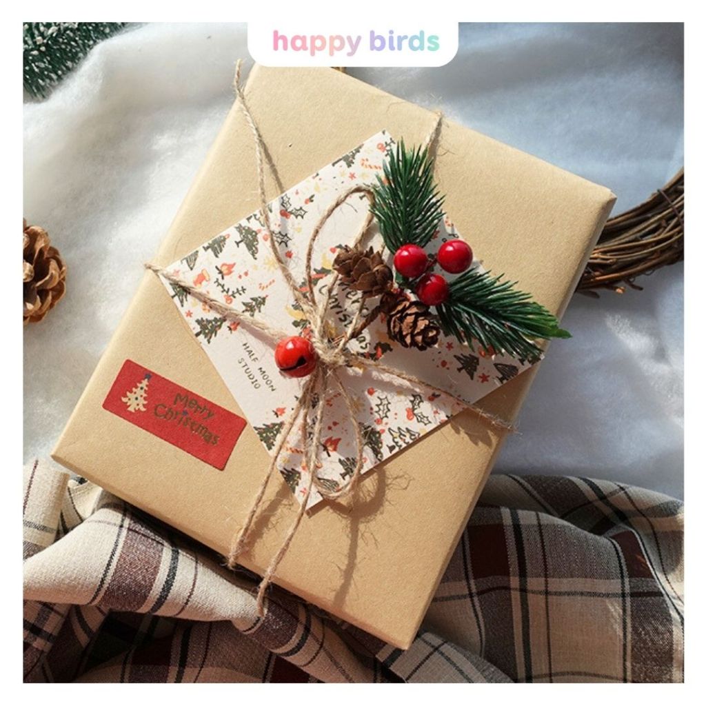 Giấy gói quà gói hoa vintage bọc quà sinh nhật giáng sinh noel tri ân màu nâu trơn cuộn 6mét giấy kraft Nhật Happy Birds