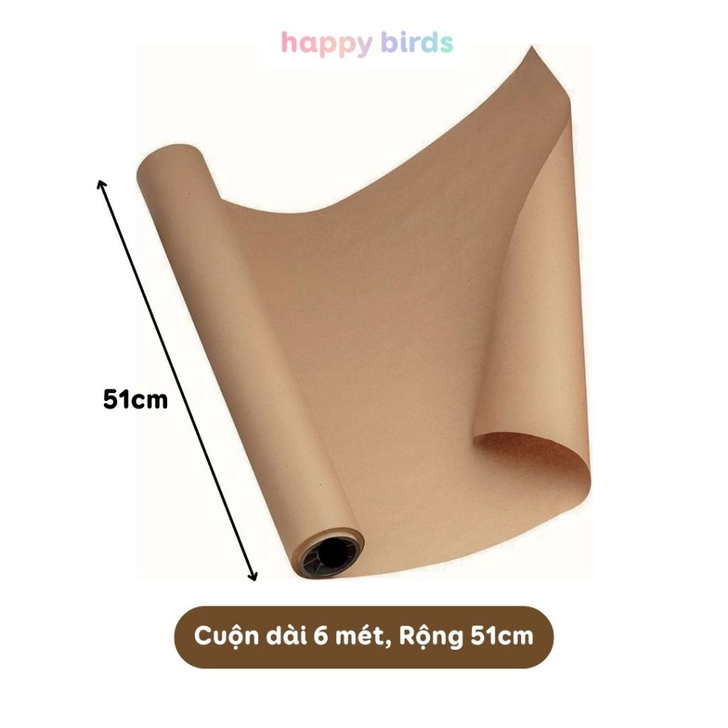 Giấy gói quà gói hoa vintage bọc quà sinh nhật giáng sinh noel tri ân màu nâu trơn cuộn 6mét giấy kraft Nhật Happy Birds