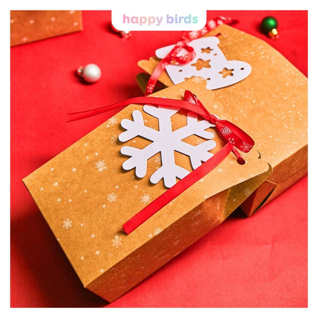 Hộp đựng quà dạng túi bìa giấy kraft hộp quà tặng chúc mừng sinh nhật giáng sinh hộp quà tặng vintage HappyBirds