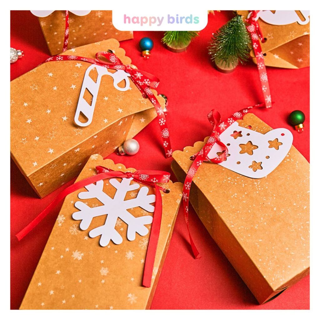Hộp đựng quà dạng túi bìa giấy kraft hộp quà tặng chúc mừng sinh nhật giáng sinh hộp quà tặng vintage HappyBirds