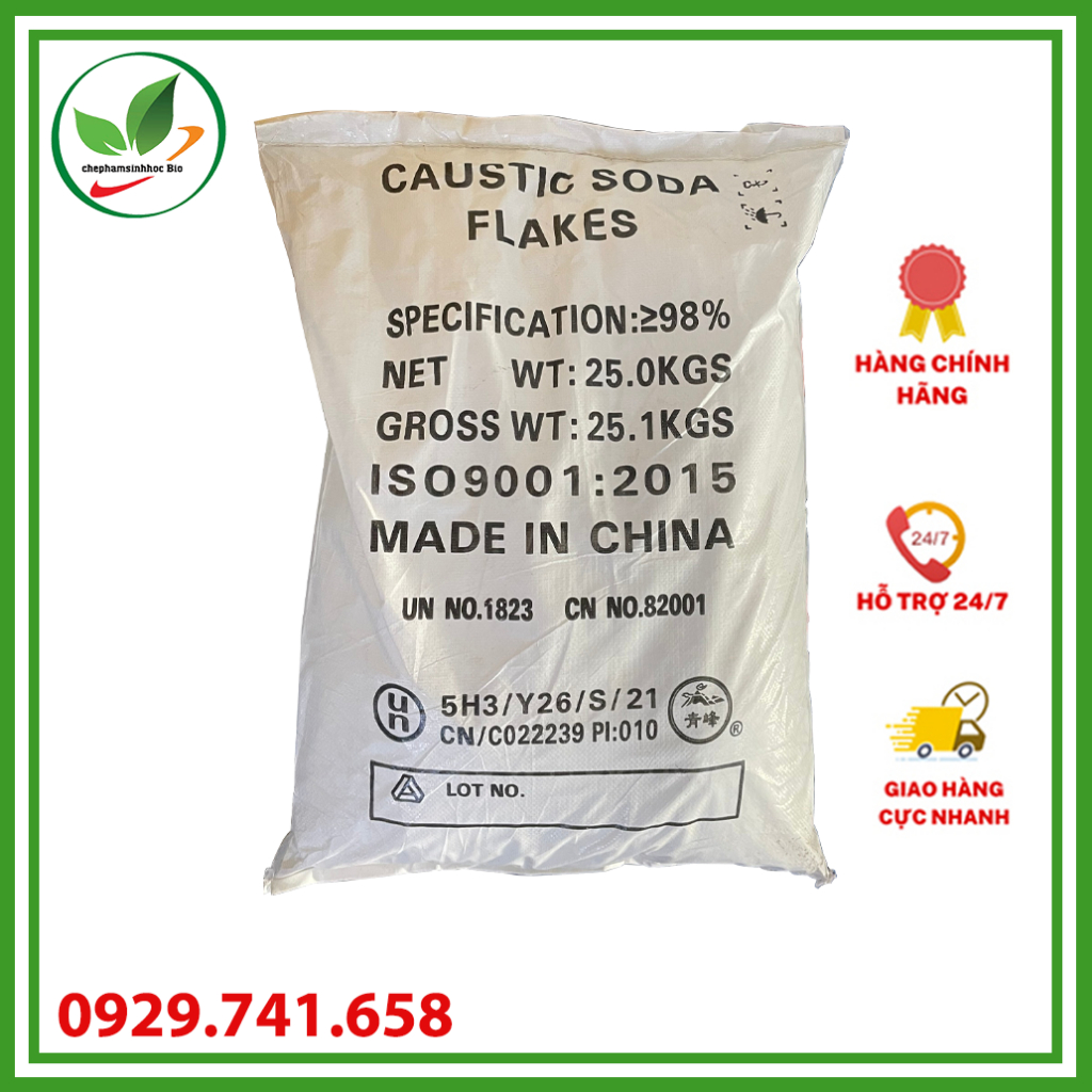 Xút vảy NaOH 99%, Sun Soda dùng trong xử lý nước thải, ngành công nghiệp giấy, vải. Bao 25kg