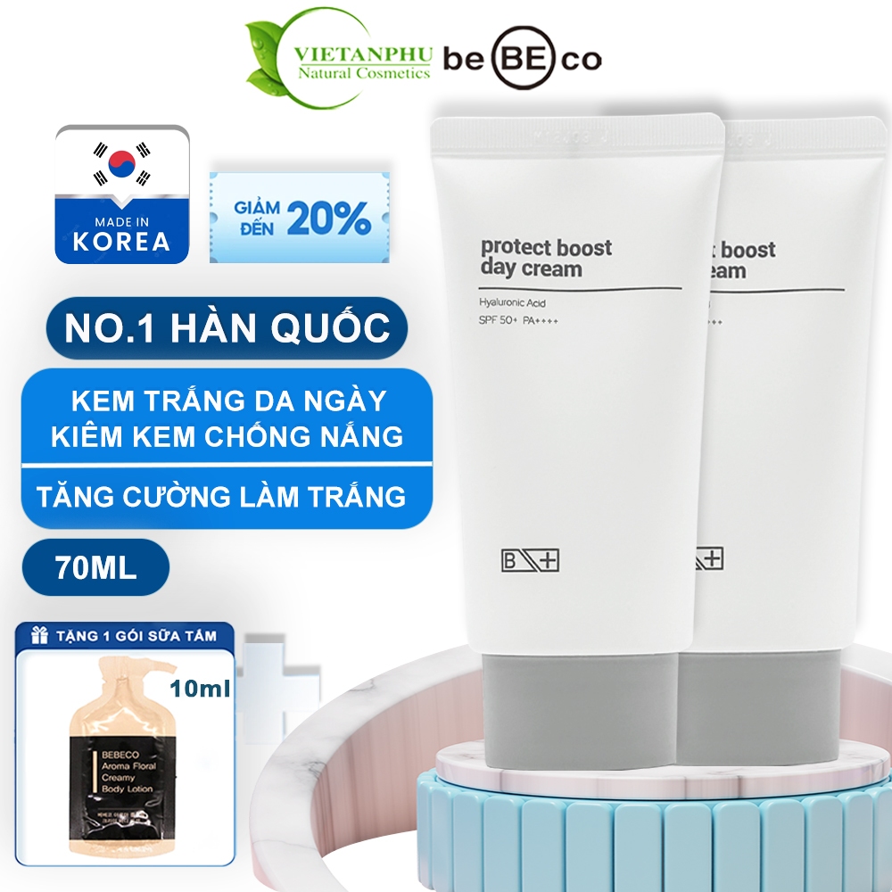 Kem trắng da tức thì ban ngày và đêm kiêm chống nắng phổ rộng SPF 50+/PA+++ làm mịn da BEBECO Plus Day Cream