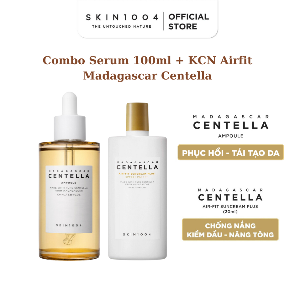 Combo dưỡng da Skin1004 Madagascar Centella Tinh Chất 100ml và Kem Chống Nắng Airfit Suncream 50ml