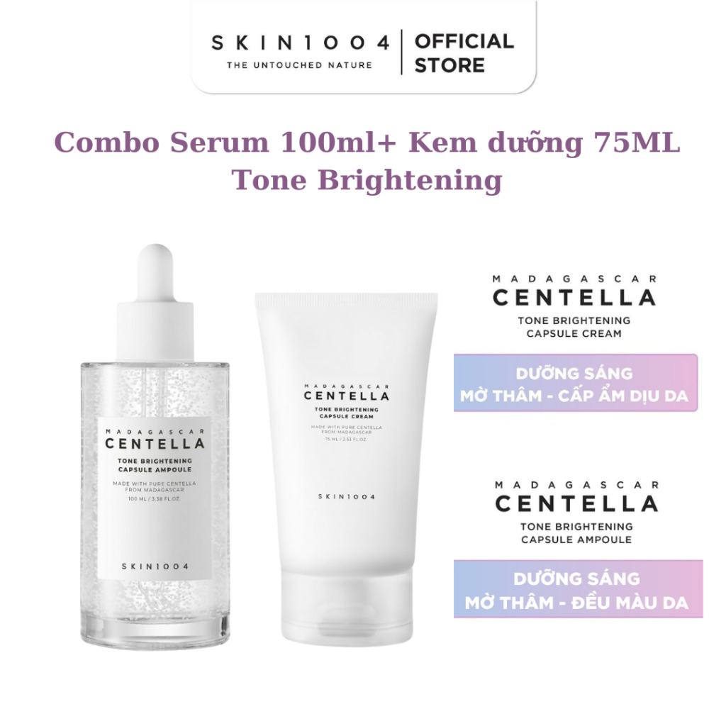 Bộ đôi Skin1004 Madagascar Centella Tone Brightening Tinh chất 100ML + Kem dưỡng  75ML