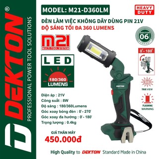 Đèn làm việc không dây dùng pin 21v dekton m21-d360lm