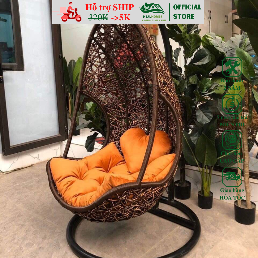 Xích đu trứng Healhomes giả mây lõi thép cao cấp trang trí ban công và sân vườn, ghế thư giãn