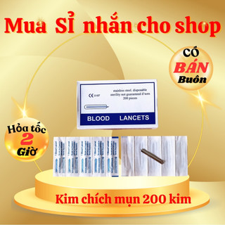 Kim chích mụn hộp 200 chiếc lancets,Kim chích mụn LANCETS Màu xanh