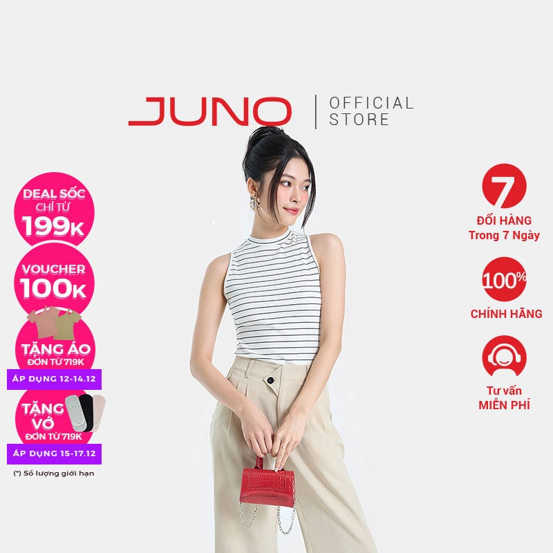 Áo Sát Nách Nữ Thời Trang JUNO Kẻ Sọc Cổ Lọ JNATH040