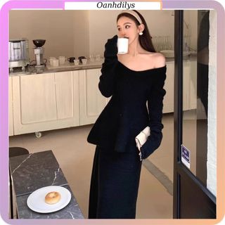 Sét váy len trễ vai dài tay + chân váy len dài, sét đồ len nữ hàng order Taobao nhà Oanhdilys