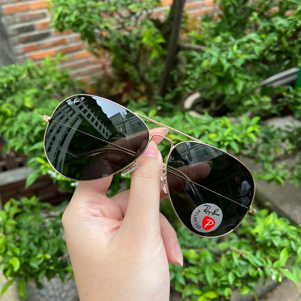 Kính rayban polarized 3026 aviator size 62 của ý, 2nd, tròng giọt lệ chuồn chuồn, màu xanh đen thủy tinh, bảo vệ mắt