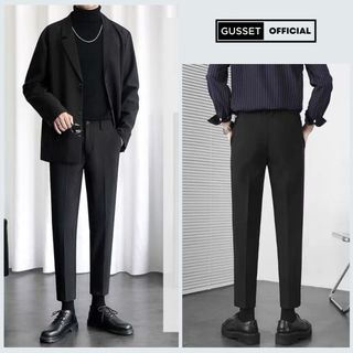 Quần Tây Nam Ống Suông GUSSET BAGGY TROUSER GS02, Quần Âu Nam Ống Rộng Công Sở Dáng Slimcrop Vải Dày Dặn