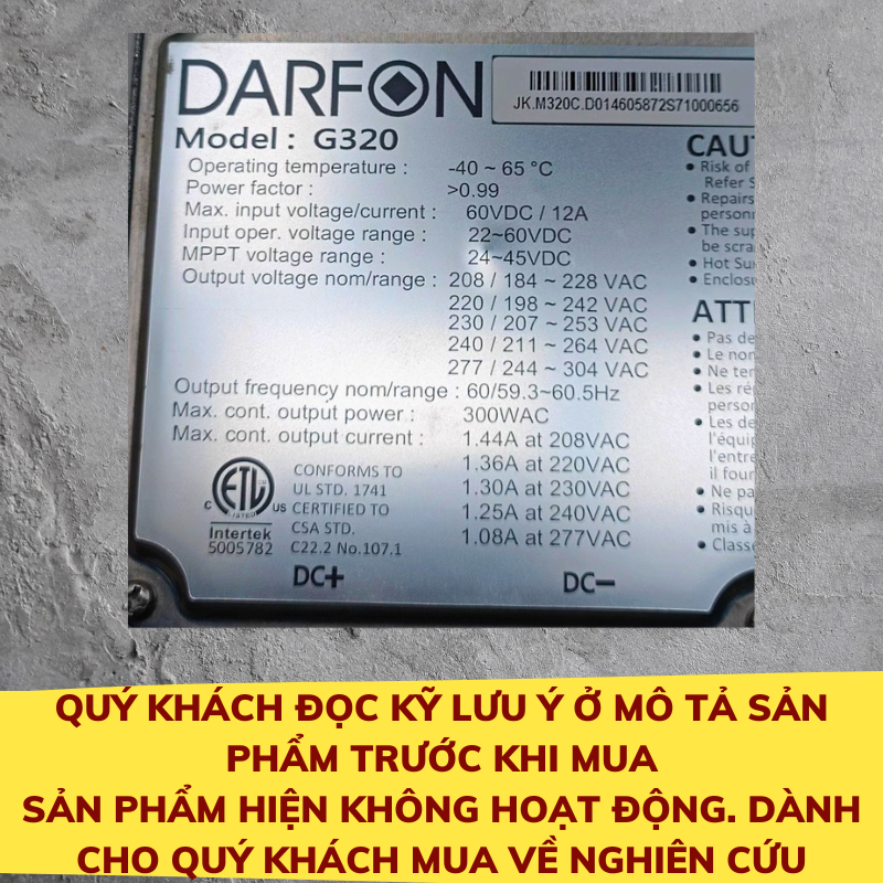 Biến tần năng lượng mặt trời Darfon Đài Loan Darfon 22-60VDC sang 220VAC 300W (Đọc kỹ lưu ý trước khi mua)