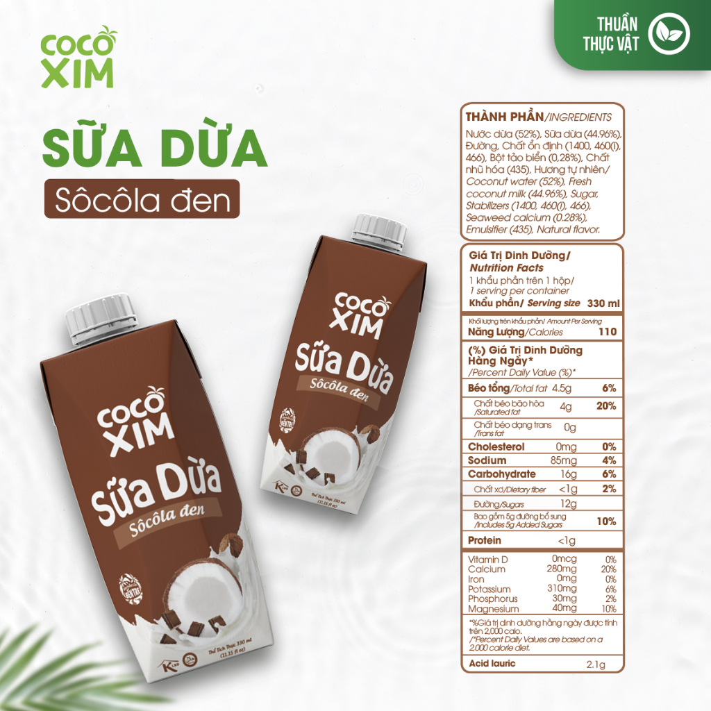 THÙNG 12 Hộp Sữa dừa đóng hộp Cocoxim Chocolate dung tích 330ml/Hộp