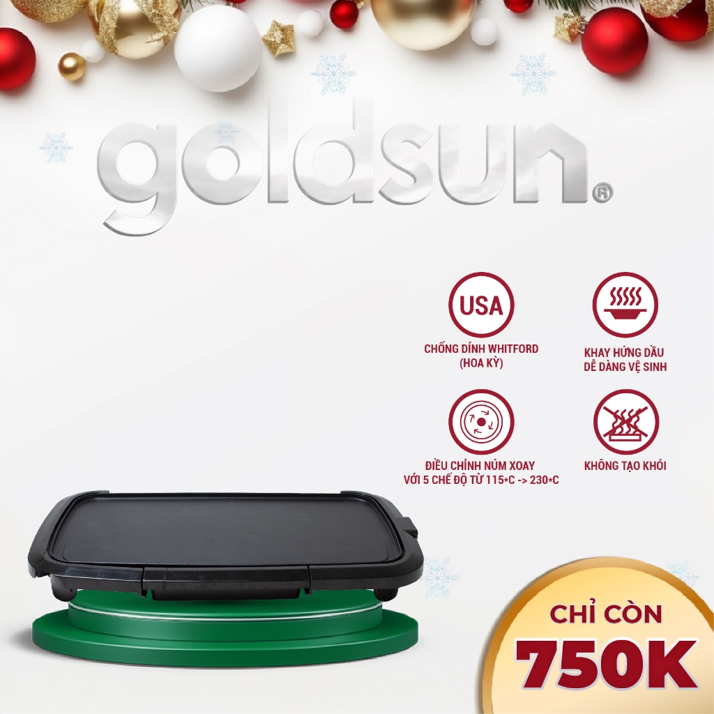 Bếp nướng điện goldsun GEG3740 không khói 1800W vỉ nướng 50x10 nhôm phủ chống dính có kèm khay hứng dầu