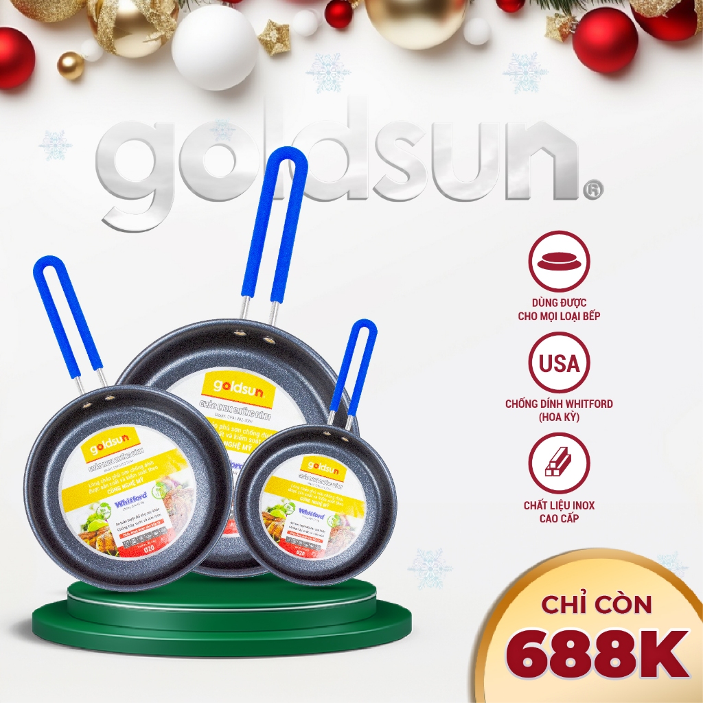 Combo-003 Bộ 3 Chảo Inox Goldsun Chống Dính Dùng Được Cho Bếp Từ - GPA1402 (18-20-24)