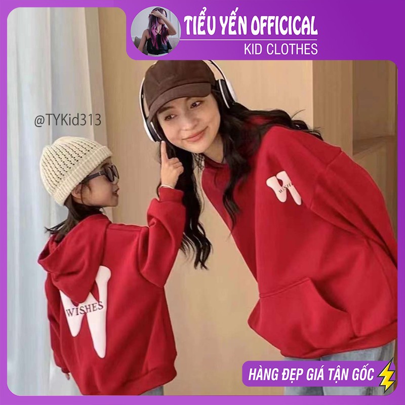 Quần áo trẻ em, Áo nỉ đỏ hoodie chữ W mặc Noel - Tết, nỉ lót nỉ dày dặn 8-55kg A313 | Tiểu Yến KID