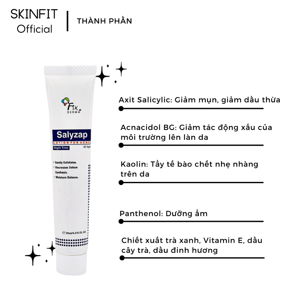 Fixderma Salyzap Lotion For Acne - Lotion Hỗ Trợ Làm Giảm Mụn Ban Đêm Fixderma - 20ml