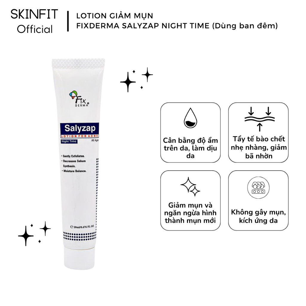 Fixderma Salyzap Lotion For Acne - Lotion Hỗ Trợ Làm Giảm Mụn Ban Đêm Fixderma - 20ml