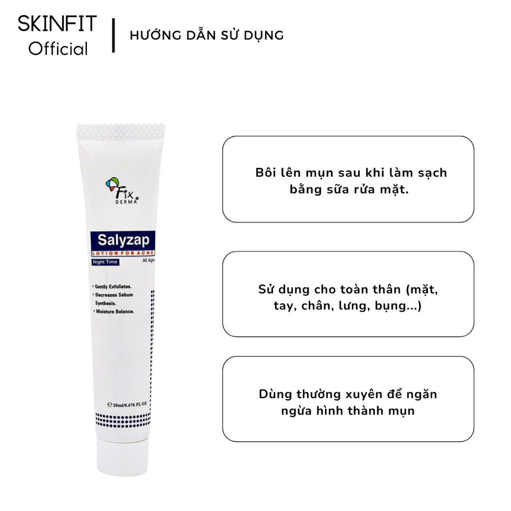 Fixderma Salyzap Lotion For Acne - Lotion Hỗ Trợ Làm Giảm Mụn Ban Đêm Fixderma - 20ml