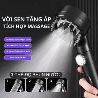 Vòi sen tăng áp toduma massage, vòi hoa sen có 3 chế độ điều chỉnh tích hợp bàn chải mát xa, lõi lọc nước bông ép