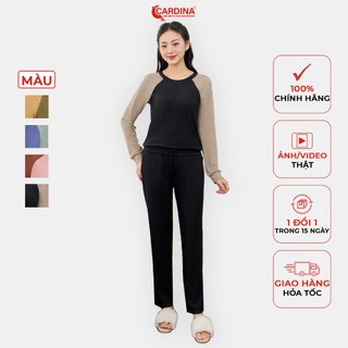 Bộ mặc nhà nữ CARDINA chất liệu tăm hàn dài tay co dãn thoải mái dáng ôm vừa trẻ trung 3BTD08