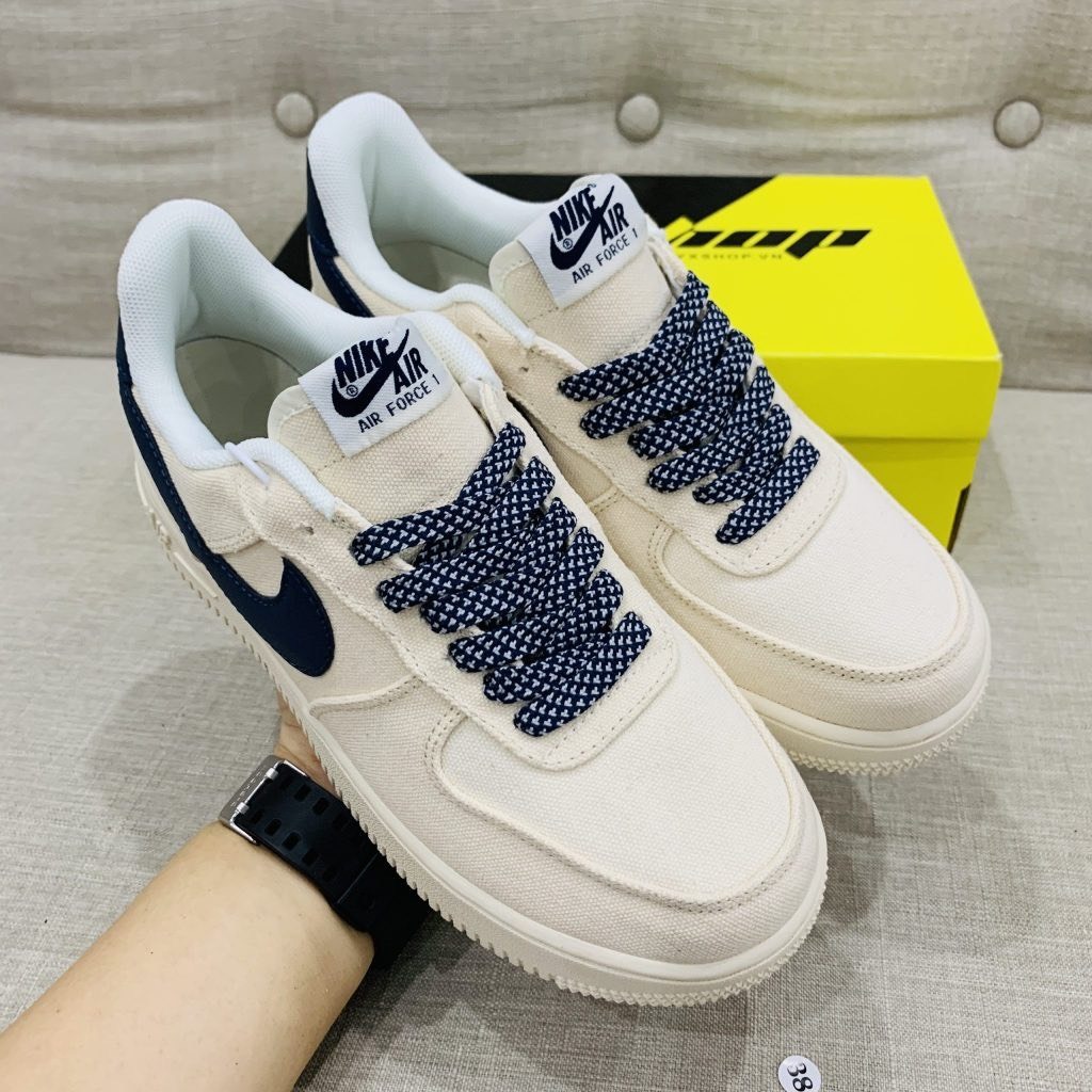 Giày AF_1 Canvas_Navy, Giày Sneaker Air_Force 1 Vải Hàng Cao Cấp Full Box + Bill dễ phối đồi