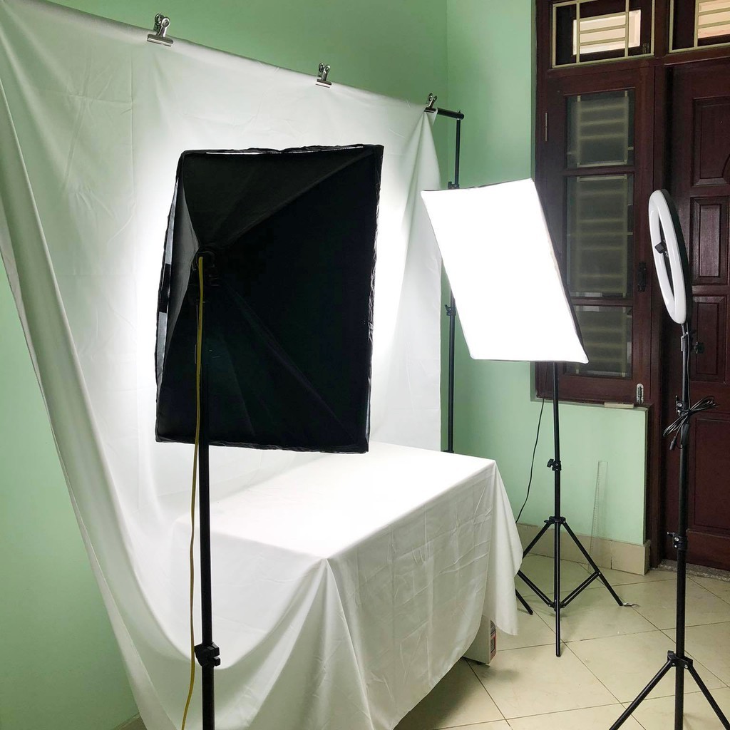 Bộ đèn studio chụp ảnh, đèn hắt sáng quay phim, Livestream chuyên nghiệp, cao 2m softbox 50x70cm