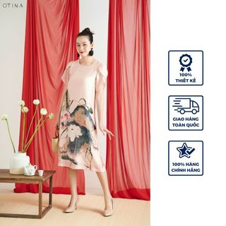 Đầm nữ thiết kế 𝐎𝐓𝐈𝐍𝐀 𝐅𝐀𝐒𝐇𝐈𝐎𝐍 đầm tơ sen xanh nền nude