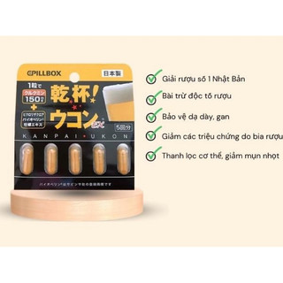 Viên nghệ uống giải rượu pillbox gold 200mg vỉ 5viên nhật bản